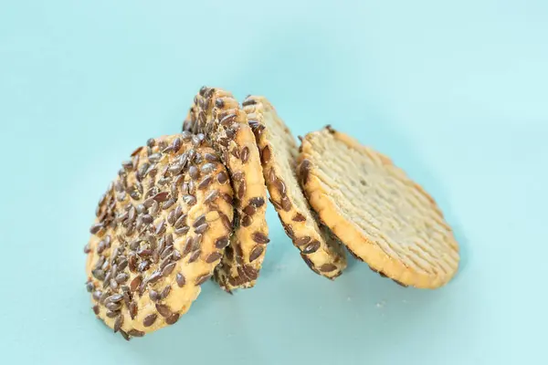 Biscoitos Crocantes Vegan Com Sementes Linho Close Macro Shot Fundo — Fotografia de Stock