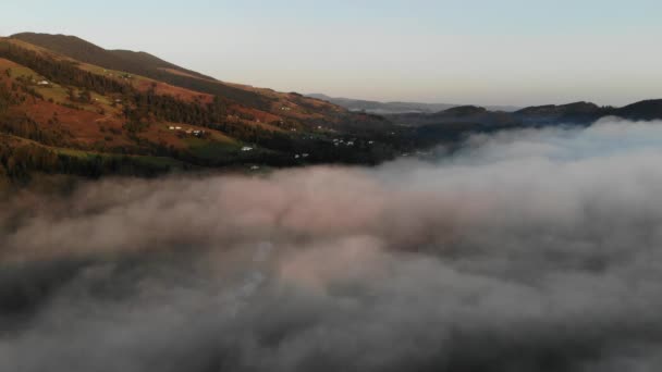 Prachtig Berglandschap Met Dichte Mist Bij Zonsopgang — Stockvideo