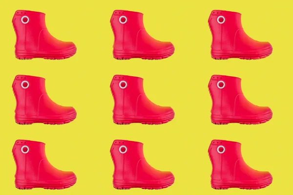 pattern red rubber boots on the toe background