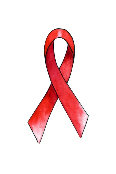 Watercolor Illustration World Aids Day Red Ribbon Disease Control Symbo — Stock Photo, Image