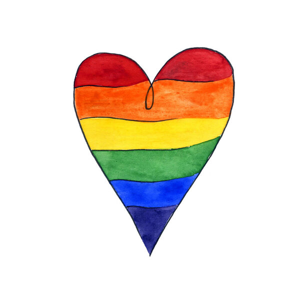 Watercolor Illustration. World Coming out Day. Rainbow heart as symbol of lgbt community, peace and pride