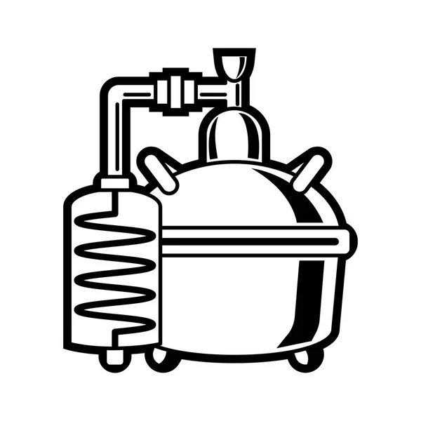 Unidade de destilação de álcool Cooper alambique . — Vetor de Stock