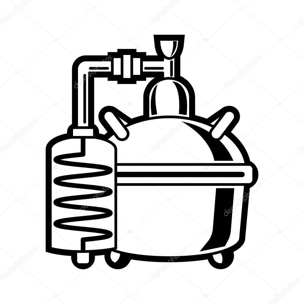 Cooper alcohol distillation unit alembic. Vector illustration