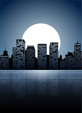 Gece şehir. Karanlık kentsel scape. Gece cityscape düz stil, arka plan içinde.