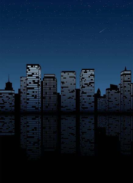Gece şehir manzarası. Vektör Cityscape arka plan
