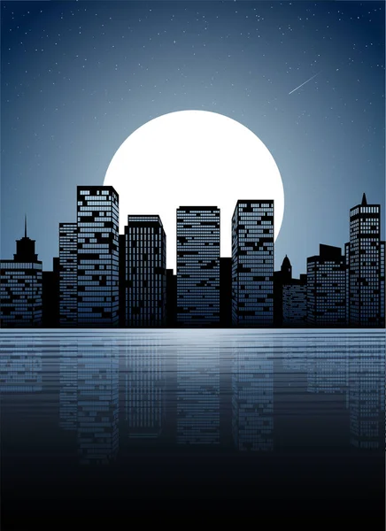 Gece şehir. Karanlık kentsel scape. Gece cityscape düz stil, arka plan içinde.