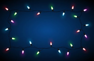 Noel ışıkları sınır illüstrasyon vektör. Yeni Yılınız Kutlu Olsun