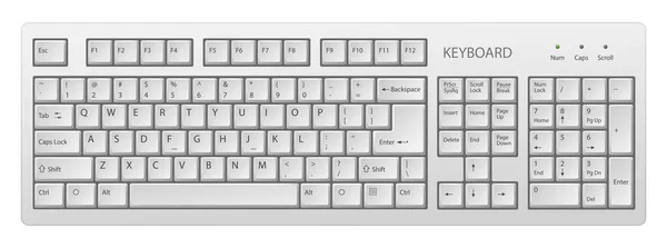 Teclado de PC blanco vector, teclado es una herramienta muy útil para el ordenador personal, es necesario escribir palabras — Vector de stock