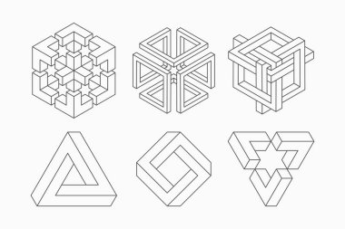 Grafik imkansız şekiller. Escher paradoksu imkansız geometri geometrik grafik ile daire, kare ve üçgen sembolleri