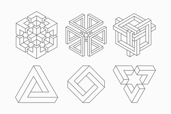 Grafik imkansız şekiller. Escher paradoksu imkansız geometri geometrik grafik ile daire, kare ve üçgen sembolleri