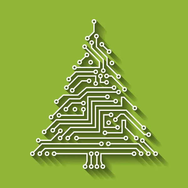 Elektronische circuit kerstboom, Happy New Year — Stockvector