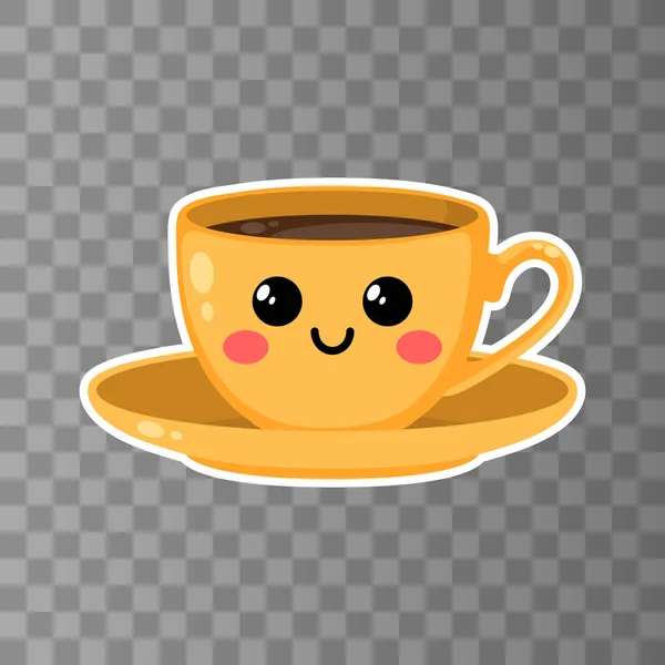 Copo amarelo de café kawaii em um fundo transporente —  Vetores de Stock