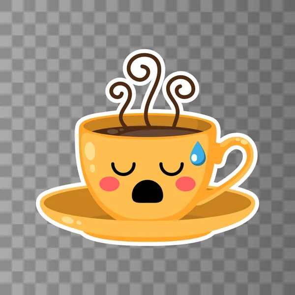 Copo amarelo de café kawaii em um fundo transporente — Vetor de Stock