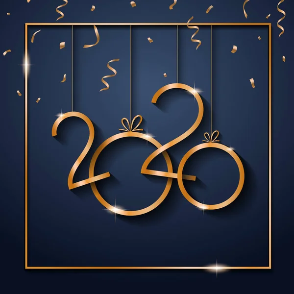 2020 Поздравительный новогодний текст для поздравительных открыток, с золотыми звёздами и конфетти, календарь, приглашение — стоковый вектор