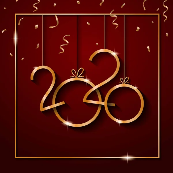 2020 Поздравительный новогодний текст для поздравительных открыток, с золотыми звёздами и конфетти, календарь, приглашение — стоковый вектор