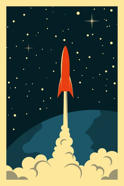 Векторный космический плакат. Стилизован под старую советскую пропаганду космоса — стоковый вектор