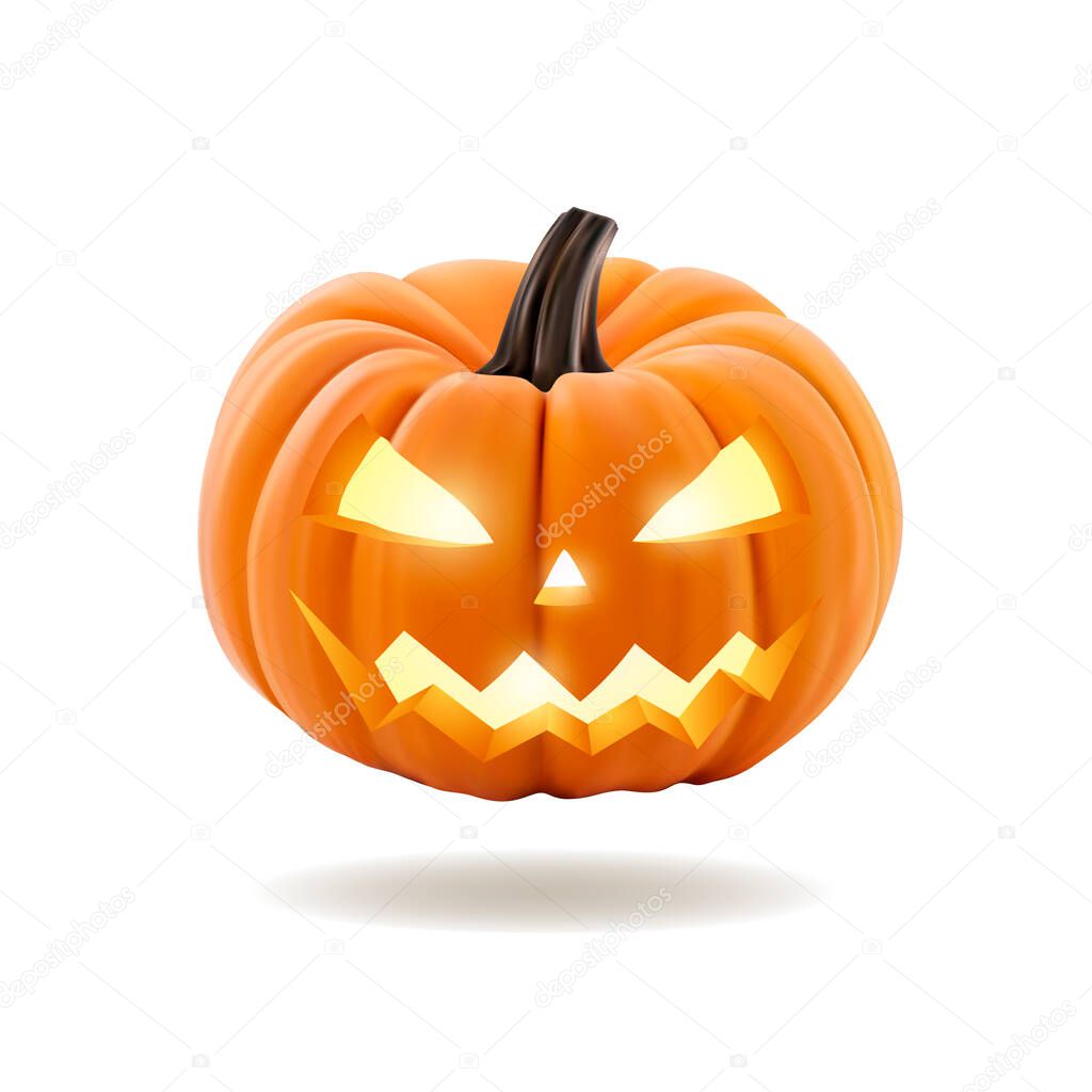 Halloween pumpkin with scary face on white background