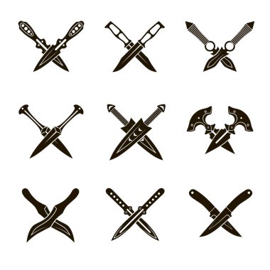 Beyaz bir arka plan üzerine atma için özel bıçaklar 9 siyah beyaz simgelerin vektör ayarla