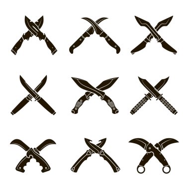 Beyaz bir arka plan üzerinde 9 siyah beyaz özel alışılmadık bıçak simgelerin vektör ayarla