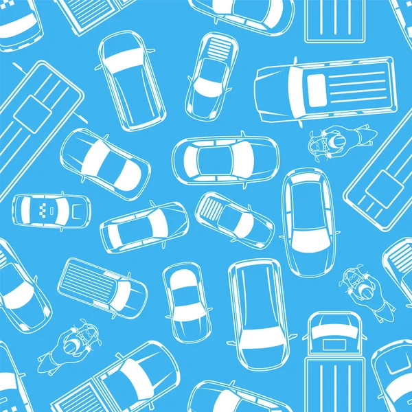 Fondo Sin Costura Vector Azul Con Coches Camiones Autobuses Motocicletas — Archivo Imágenes Vectoriales