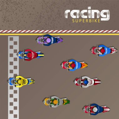 Yazıt ile bir yarış pisti renkli superbike simgeler vektör. Yukarıdan görüntülemek