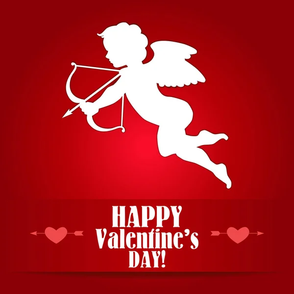 Vector Tarjeta San Valentín Rojo Brillante Con Cupido Flechas Corazones — Vector de stock