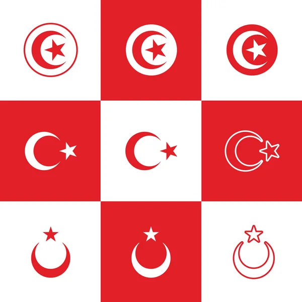 Ilustração vetorial de Lua e Estrela do Crescente Vermelho. Bandeira da Turquia . —  Vetores de Stock