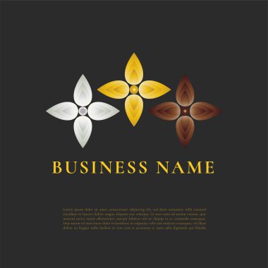 İş, şirket, dernek, uygulama için vektör logosu tasarımı şablonu, fütüristik renkli simge veya düğme. Altın, gümüş ve bronz işlemeli Üçlü Çiçek.