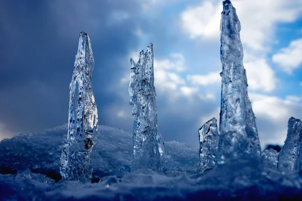 Ice growths on the river in the cold. Arkhangelsk region, Russia — Stock Image Ice Growths River Cold Arkhangelsk Region Russia Stock Picture