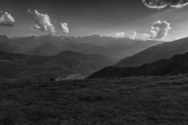 black and white mountain landscape