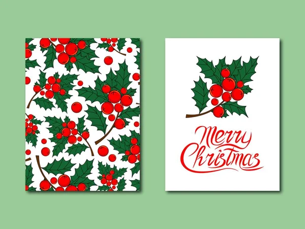 Vector Merry Christmas Card Holly — Stock Vector
