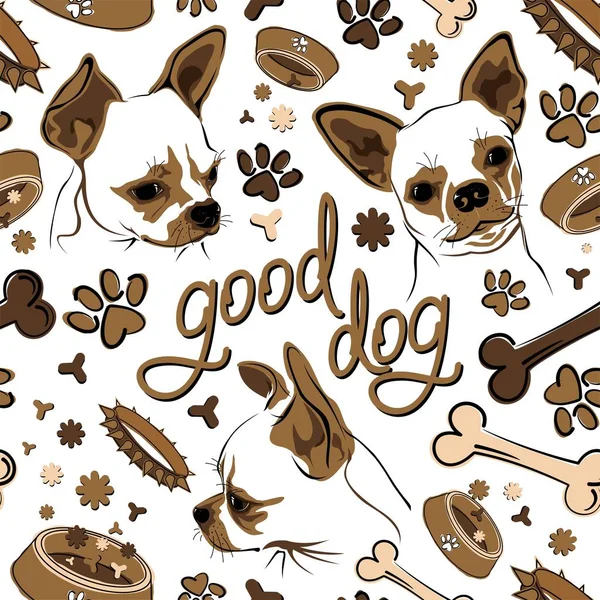 Chihuahua ve köpek aksesuarları ile dikişsiz vektör deseni