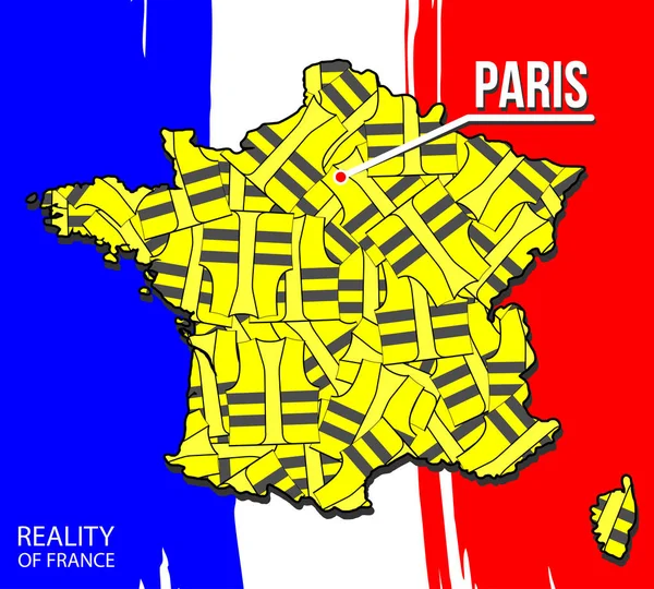 Silhouet Van Frankrijk Met Achtergrond Van Gele Vesten — Stockfoto