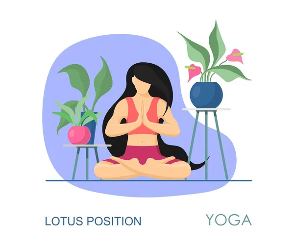 Flat Image Girl Lotus Position Vector — Wektor stockowy