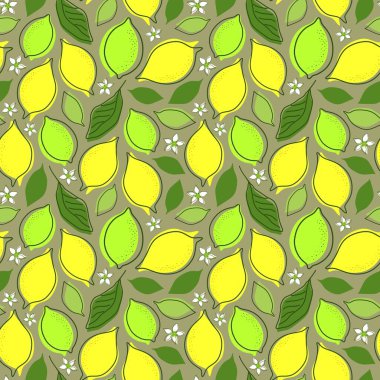 Limon Ağacı Yaprakları ve Meyveleri VECTOR 'da Olan Kusursuz PATTERN
