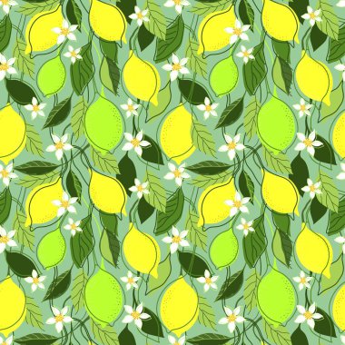 Limon Ağacı Markaları ve Meyveleri VECTOR 'da Kusursuz Pattern