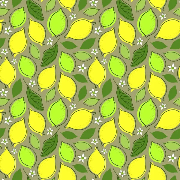Nahtlosestes Pattern Mit Zitronenbaumblättern Und Fruits Vektor — Stockvektor