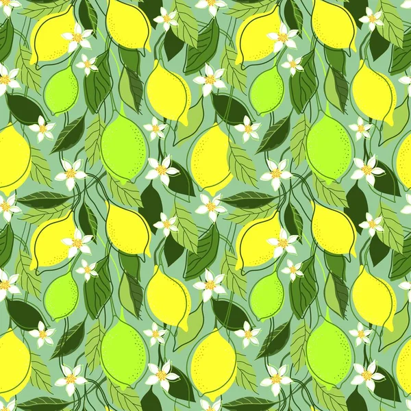 Vector中带有Lemon树Branches和Fruits的Seamless Pattern — 图库矢量图片