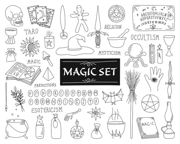 Gran Conjunto Artículos Magicos Fondo Blanco Vector — Vector de stock