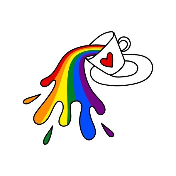 VECTOR 'da LGBT bayrağı şeklinde doldurulmuş bir fincan kahve.