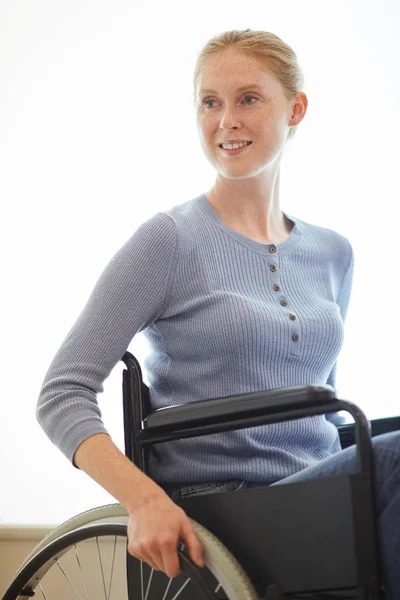 Young Red Haired Female Patient Going Wheelchair Smiling — Stock Photo, Image