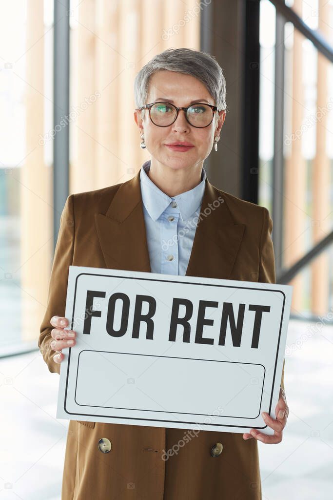 Woman suggesting office for rent