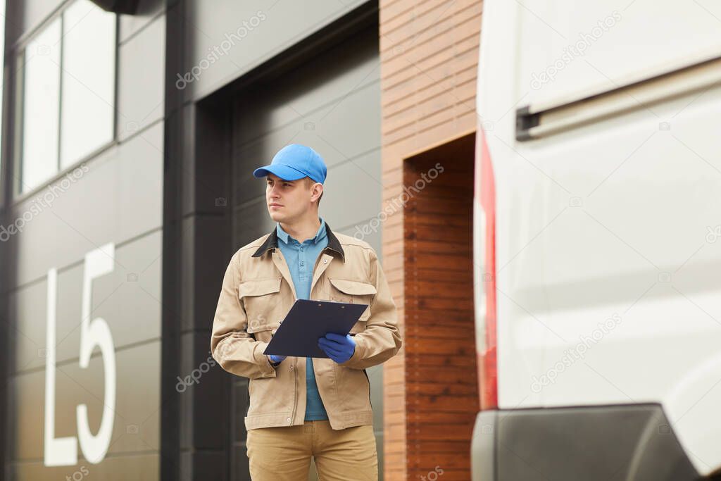 Delivery person working in warehouse