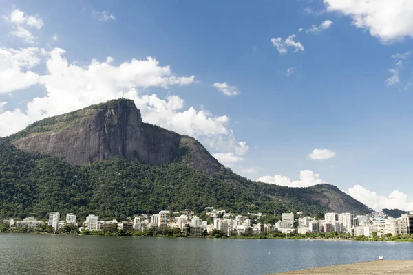 Corcovado Mountain Rio Janeiro Sett Från Sidan Ovanpå Som Bor — Stockfoto