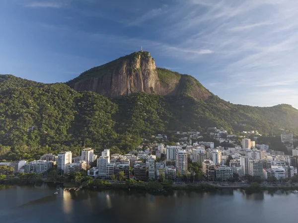 Corcovado Mountain Rio Janeiro Sett Från Sidan Ovanpå Som Bor — Stockfoto