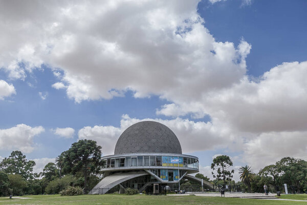 Buenos Aires, Argentina - March 30, 2012: Park view of the planetarium of Buenos Aires, Argentina with clouds in the blue sky