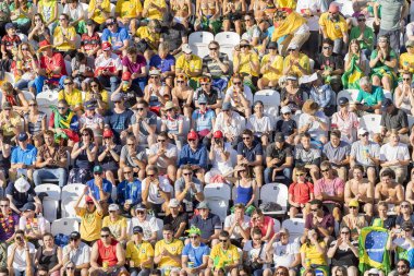 Rio de Janeiro, Brezilya - 13 Ağustos 2016: Rio de Janeiro 2016 Olimpiyat Oyunları sırasında taraftarları ile renkli stand