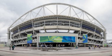 Rio de Janeiro, Brezilya - 8 Eylül 2016: Rio de Janeiro'daki Paralimpik Oyunları sırasında Olimpiyat stadyumu Joo Havelange dışarıdan görülüyor