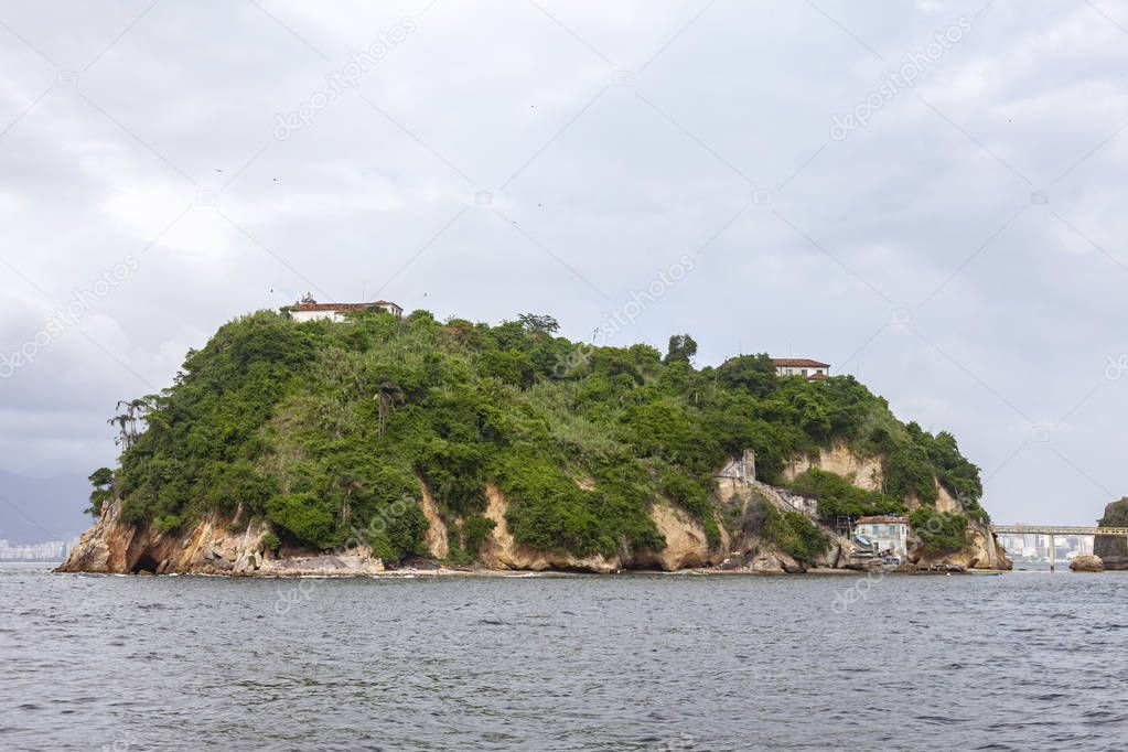 Inhabited small island on the coast of Niteroi opposite to Rio de Janeiro in the Guanabara bay, Brazil