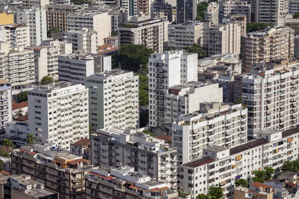 A residential neighbourhood with high rise buildings in a geometrical pattern in the city of Rio de Janeiro